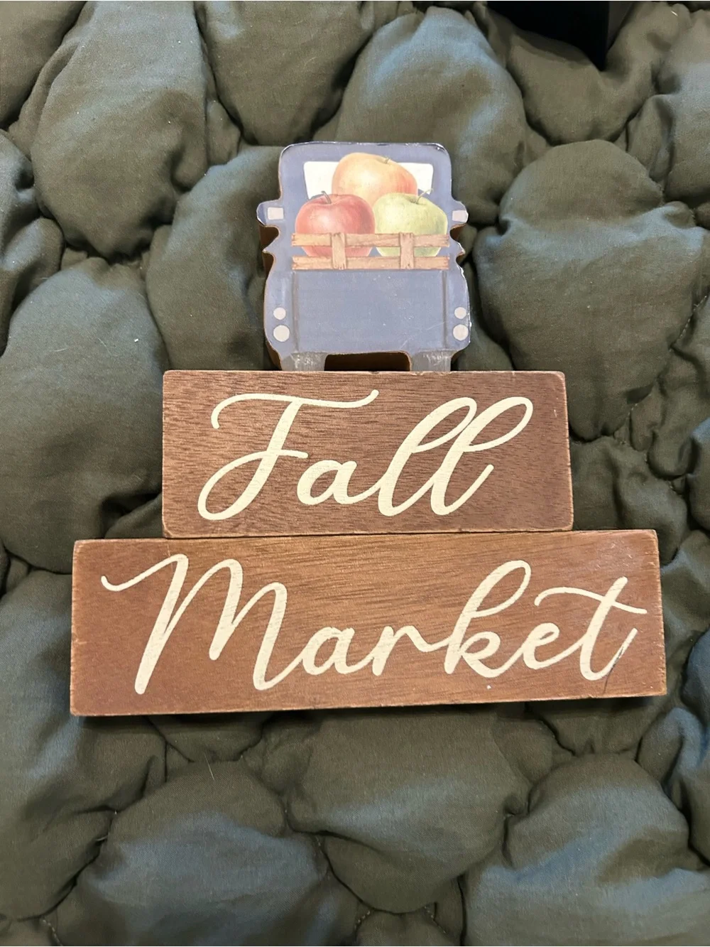 Ashland Blue Truck with Red, Orange, and Green Apples Wooden Fall Sign